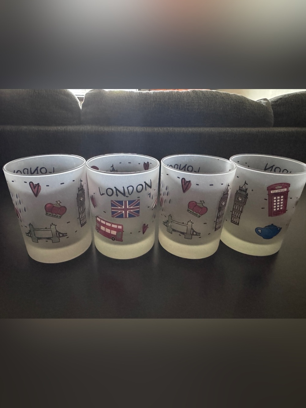 London-Themed Frosted Glass Tumblers - set of 4